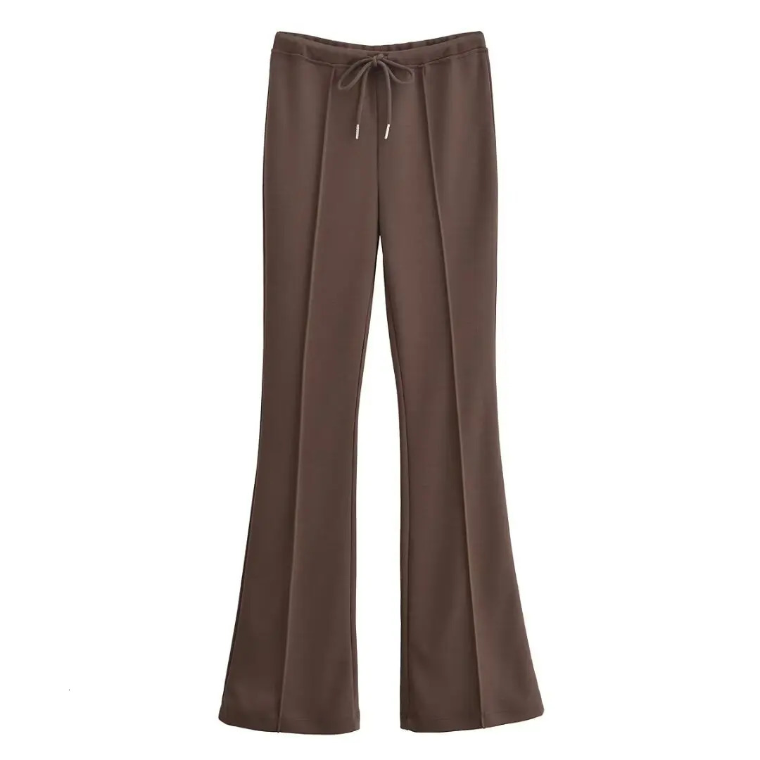 Womens Hooded Zip Up Cropped Jacket and Drawstring Flared Pants Set Cozy Stylish for Daily Sporty Looks 251021