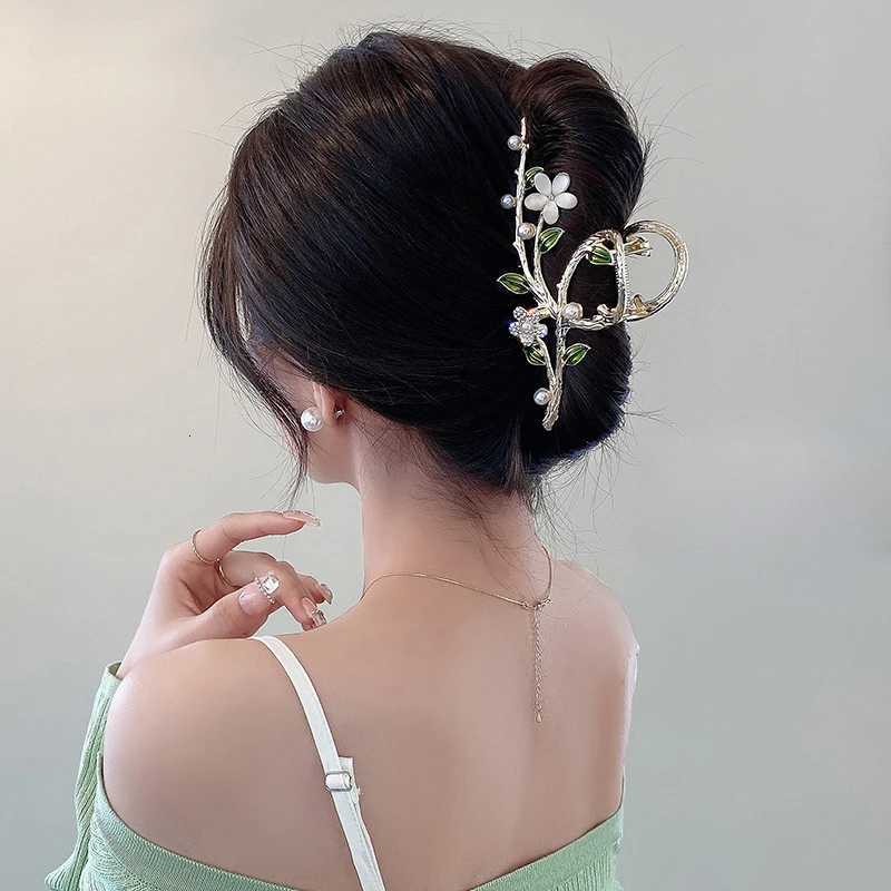 Hair Clips With Rhinestone Oil Drops And Metal Hair Clips For Women New Flower Branch Hair AccessoriesW254021