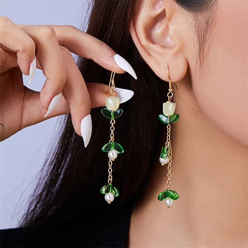 Korean Exquisite Imitation Pearl Tassel Drop Earring For Women Shiny Zircon Flower Leaf Long Ear Line Geometric Earring Jewelry J251021
