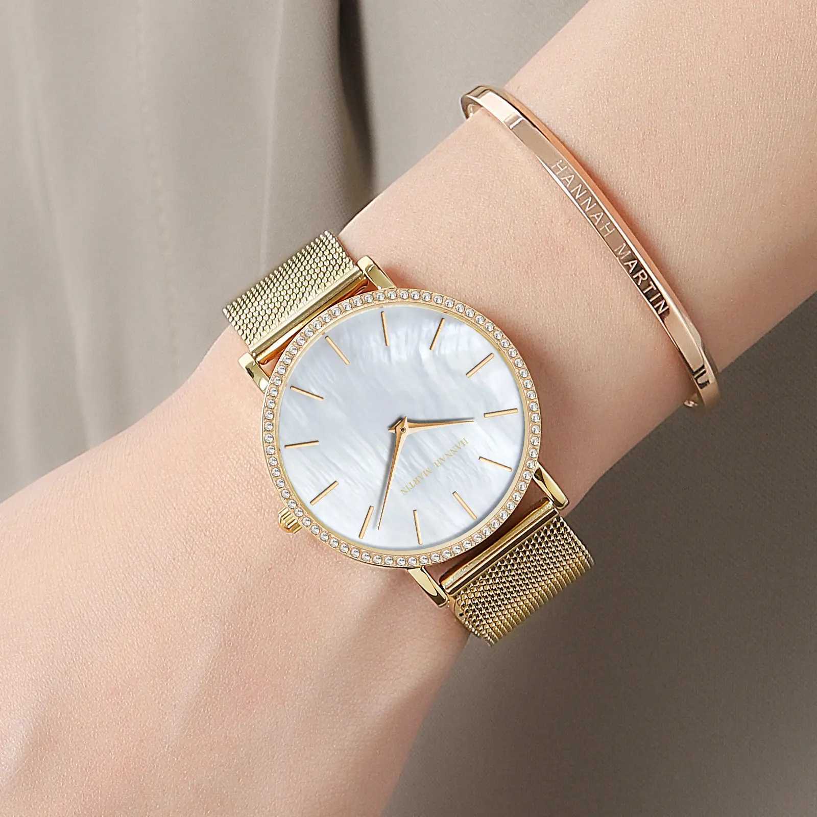 Luxury Women Janese Quartz Movement Shell Dial Rhinestone Stainl Steel Fashion Gift Box Waterproof Ladies WristXJ251021