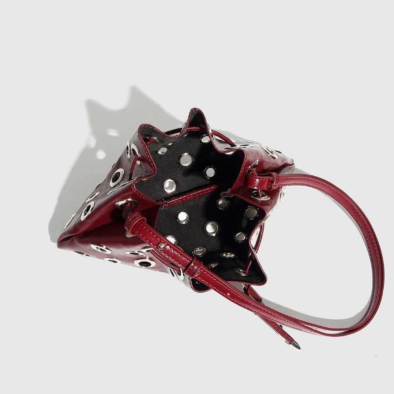 Women Metal Stud Y2k Shoulder Bag Large Capacity Retro Hollow Handbag Drawstring Crossbody Bag Shopping Vacation HandbagXJ251021