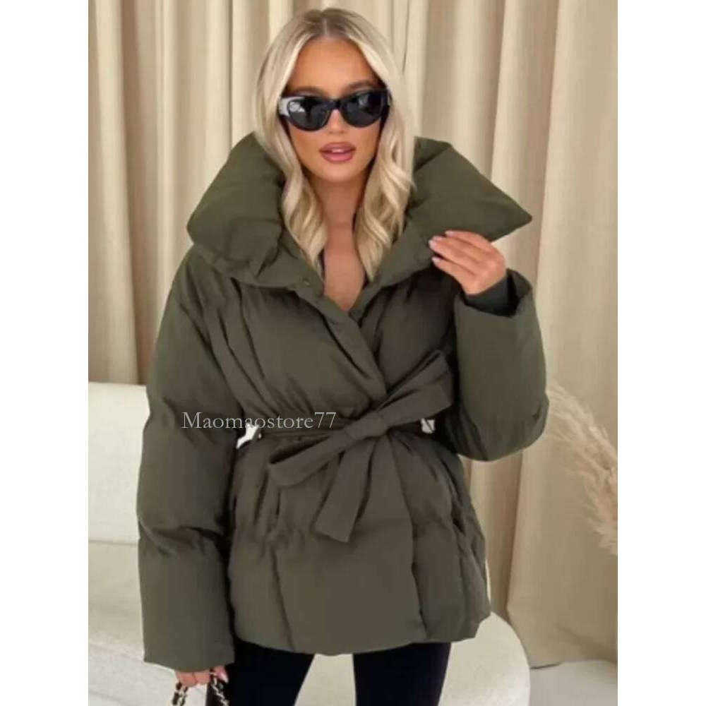 Solid Lapel Lace Up Cotton Coat Women Fashion Long Sleeve Warm Loose Pocket Short Coats Lady New Winter Commute Street Outwears womens coat