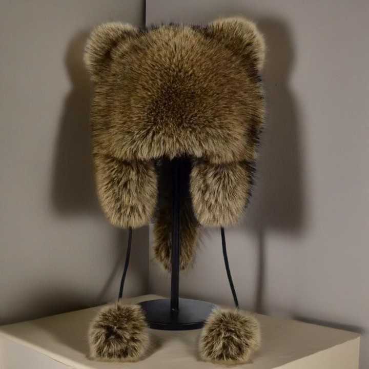 Imitation Fox Fur Little Raccoon Hat for Women Winter New Thickened Warm Hat Fashionable Versatile Feng Hat H251020