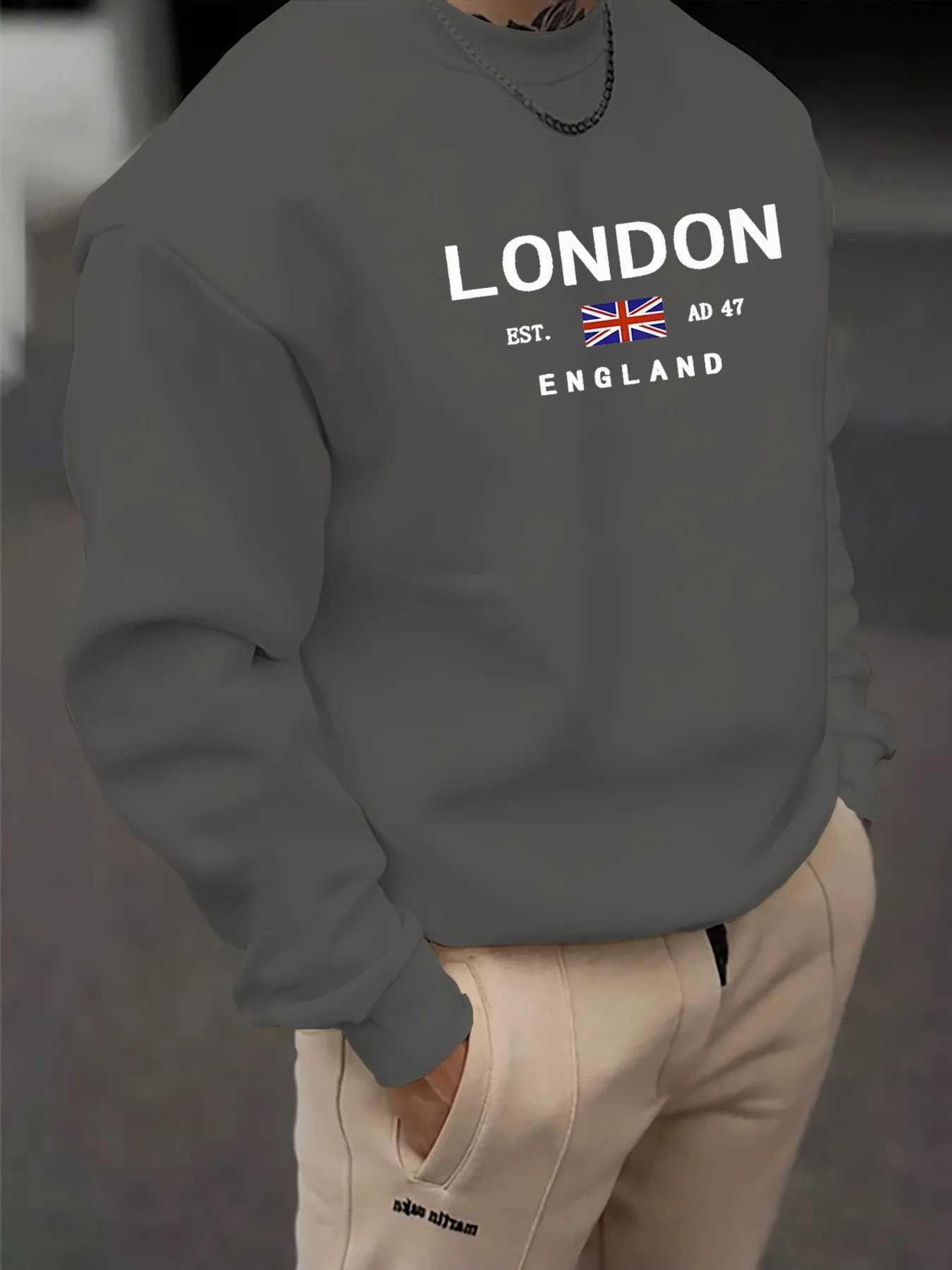 Mens autumn and winter fashionable casual loose London England pattern printed long sleeved round neck sportswear W251021