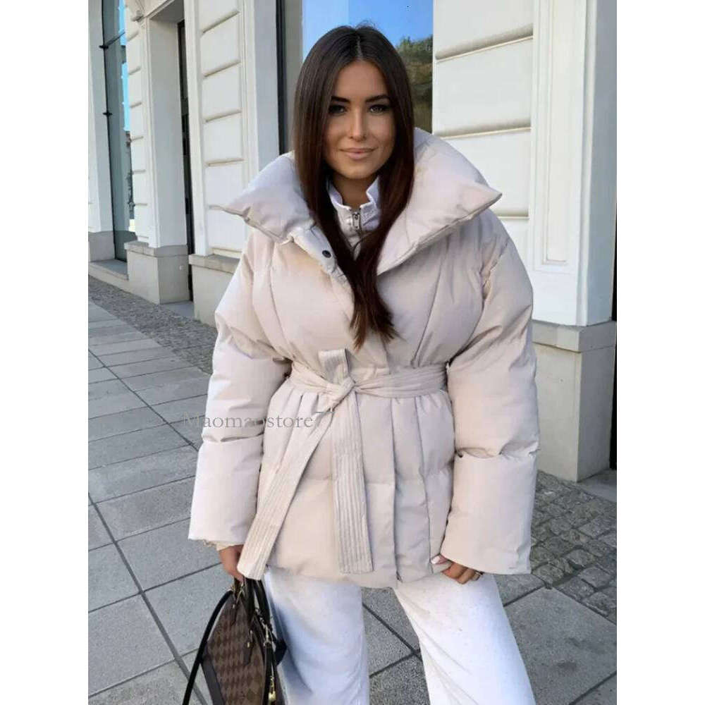 Solid Lapel Lace Up Cotton Coat Women Fashion Long Sleeve Warm Loose Pocket Short Coats Lady New Winter Commute Street Outwears womens coat