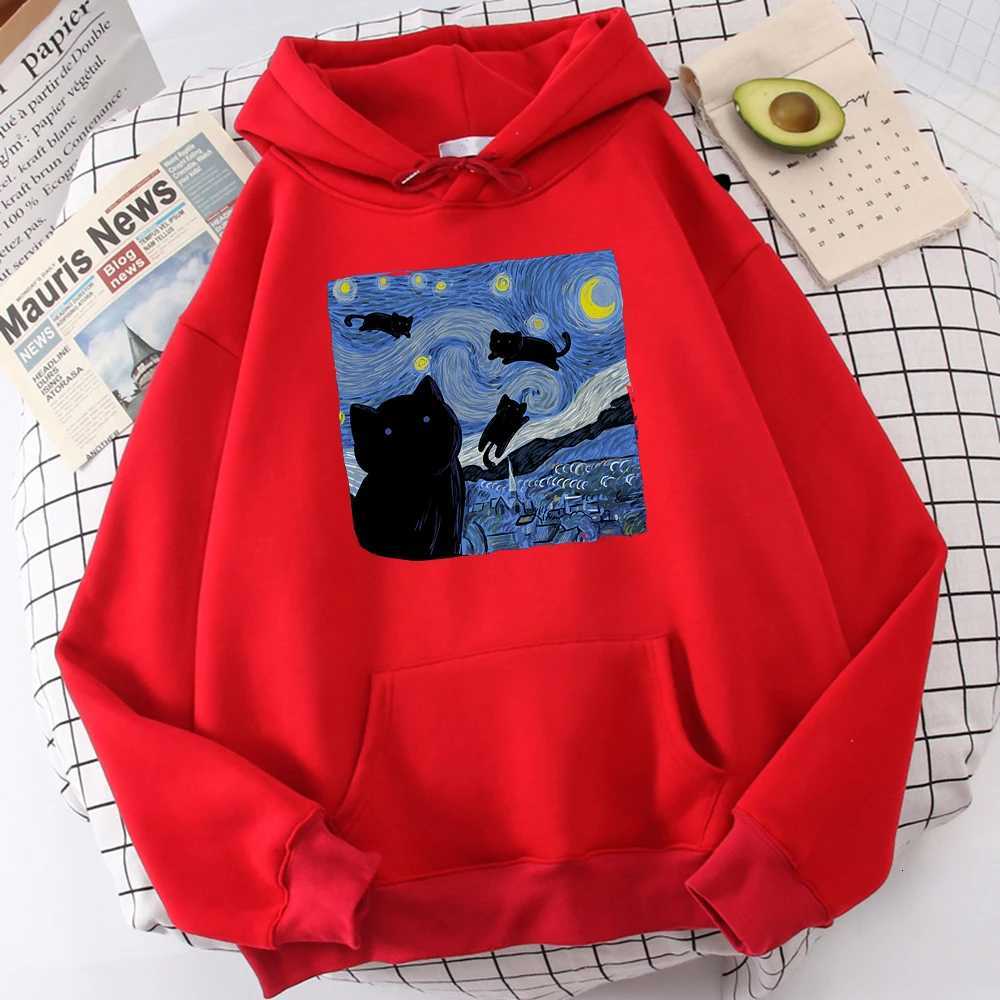 The Starry Cat Night Printing Hoodies Men Autumn Oversize Hoodie Fashion Fleece Sweatshirts Casual SXxl Pullover Tops W251021