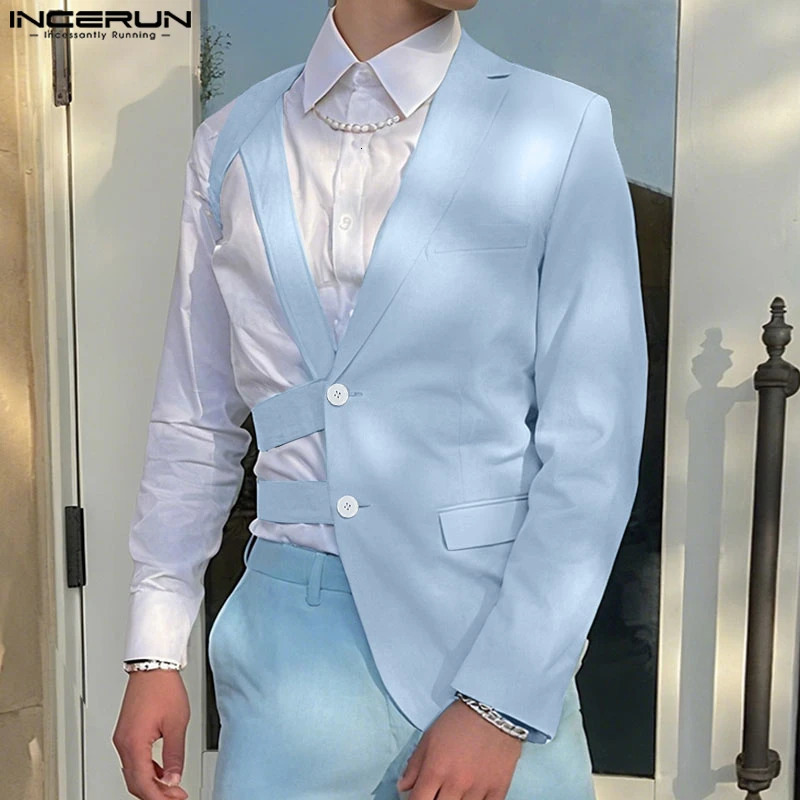 INCERUN Men Irregular Blazer Lapel Oneshoulder Long Sleeve Button Hollow Out Casual Suit Men Streetwear 2025 Fashion Thin Coats 251021