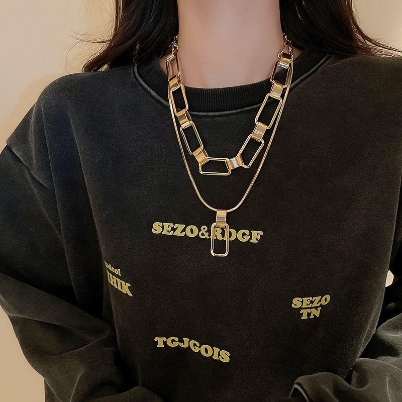 Metal Splicing Chain Necklace Set Minimalist Pendant Choker Punk Style Design Niche Jewelry - view 5