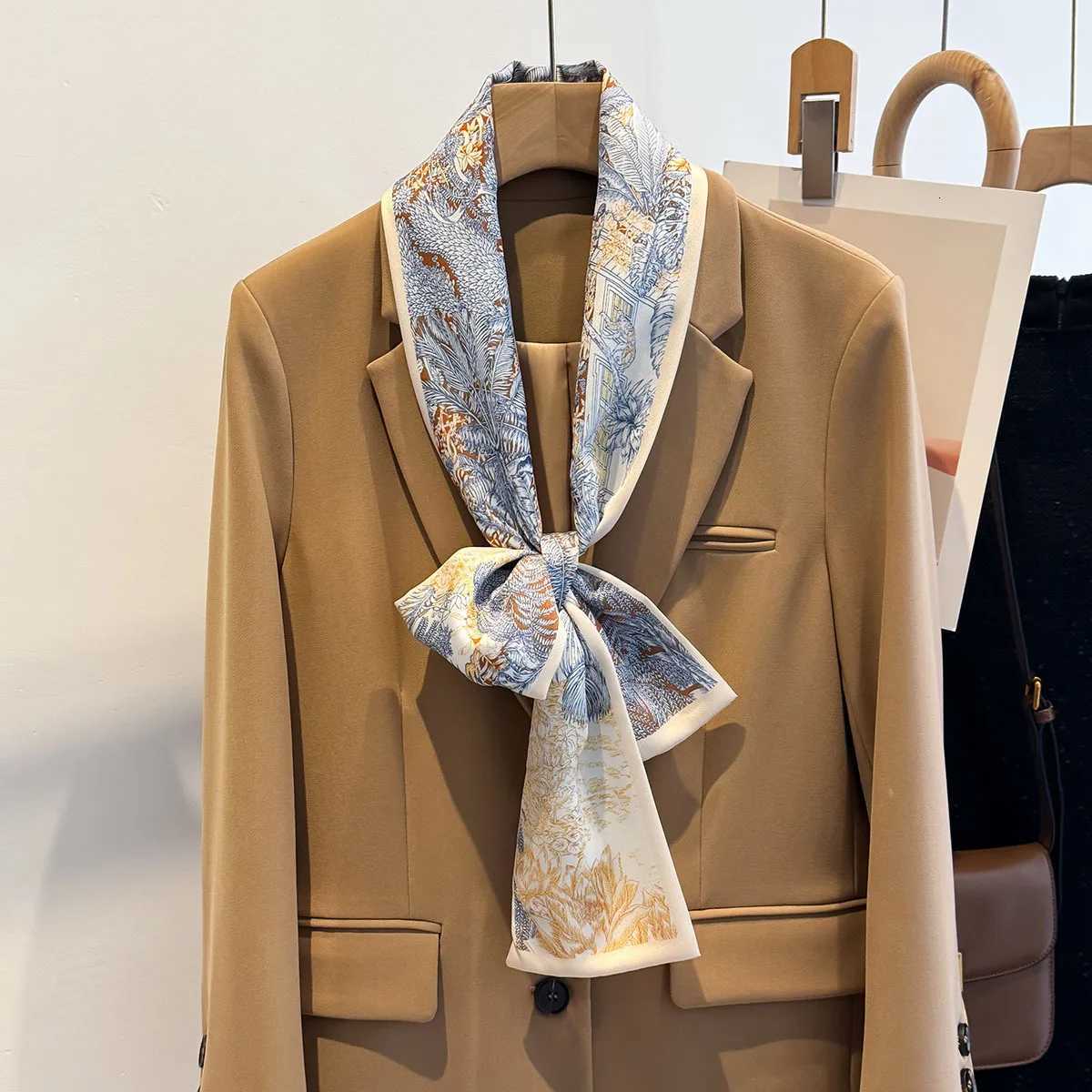 Floral Print 12145cm Long Ribbon Silk Scarf Wen Neck Scarves band Fa Skinny Neckerchi Hair Band Neck Tie Bag RibbonW251021