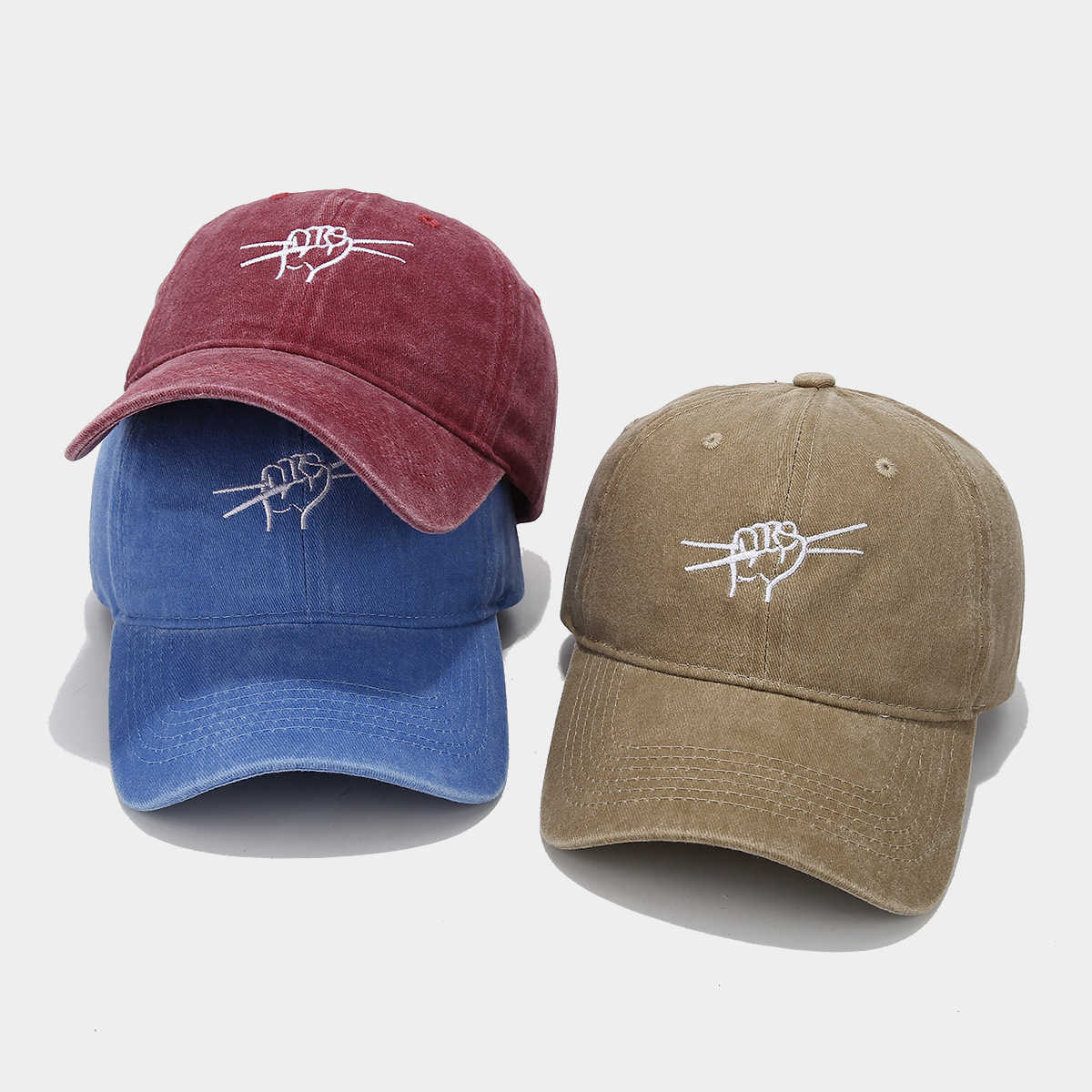 Hiphop Style Drumming Gesture Embroidered Soft Top Baseball Cap for Men and Women Washed Personalized Duckbill Cap Trendy Versatile H251020