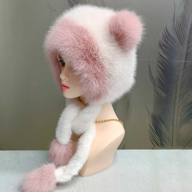 New Thickened Warm Cute Bear Ear Plush Hat with Fleece Lining Sweet Ear Protection Head Wrap Plush Coldproof Hat H251020