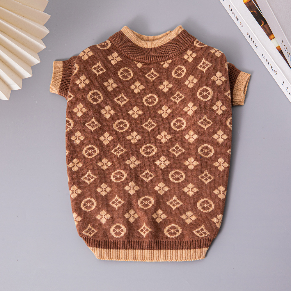 Lanjia Dog Sweaters Small Medium Dogs Fall Classic Knitted Flower Pattern Puppy Holiday Winter Coat Clothes For Female Girl Male Boy Warm Brown XXL Y 