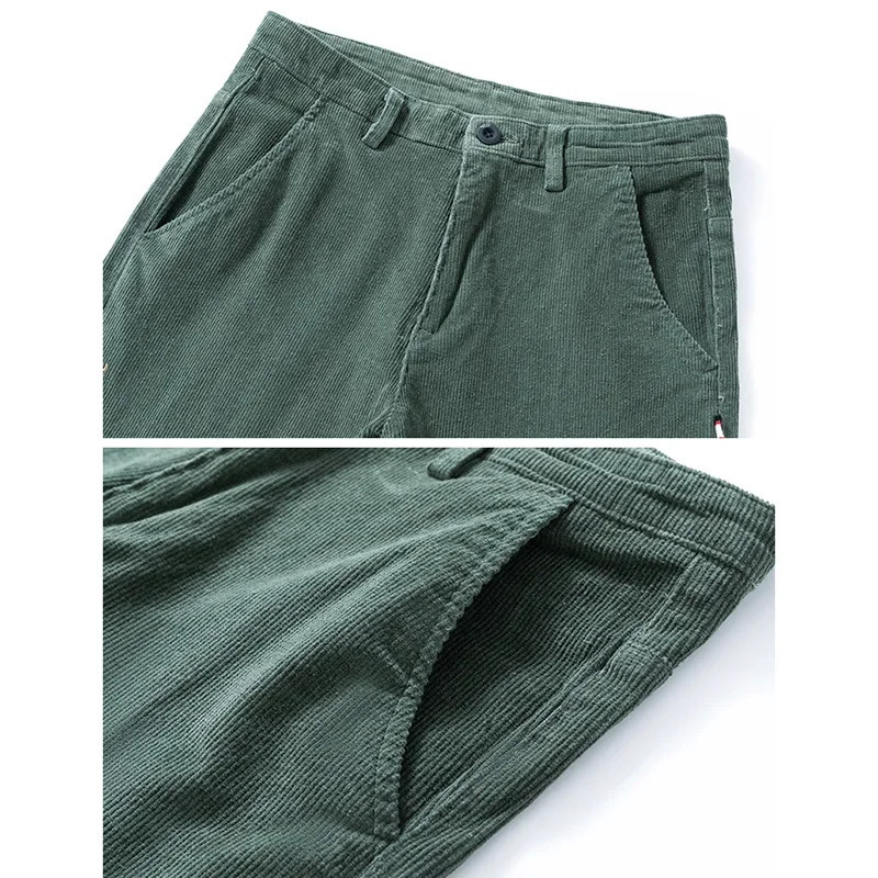 Mens Solid Straight Leg Corduroy Fabric Casual Pants Male Armygreen Coffee Office Stylish Youth Autumn Winter Trousers 251017