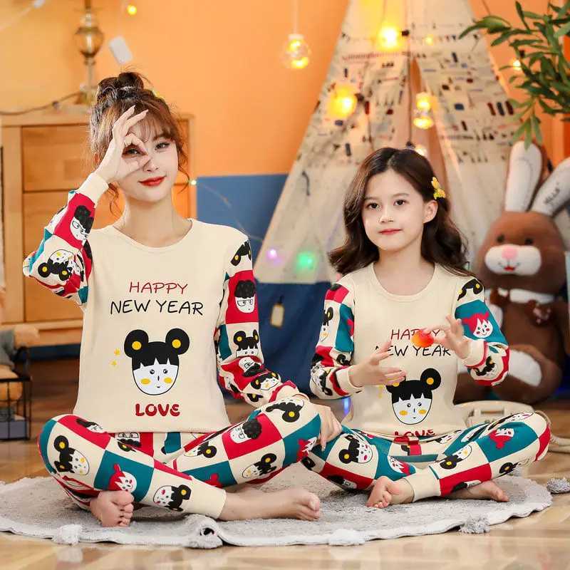Mother Kids Clothes Matching Family Outfits Winter Cotton Pajama Sets For Boys Girls Sleepwear Long Sleeve Family Look Homewear L2510210CBZ