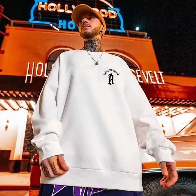 M8XL Autumn Men Oversized Sweatshirts Fashion Loose American Gothic Letter B Print Long Sleeve Plus Velvet Couple Clothes W251021