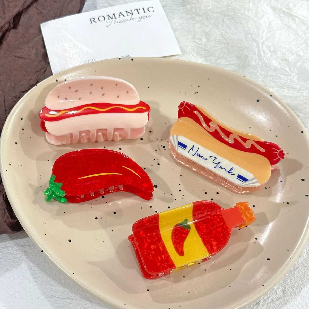 1pc new hot dog chili creative simulation food chili sauce grab clip novel back of the head updo hairpin shark clipW254021