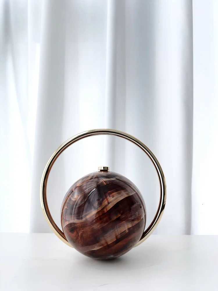 2025 New Marble Pattern Spherical Banquet Bag for Women Trendy Electroplated Handle PVC Handbags Lady Mini Purse Evening ClutchXJ251021