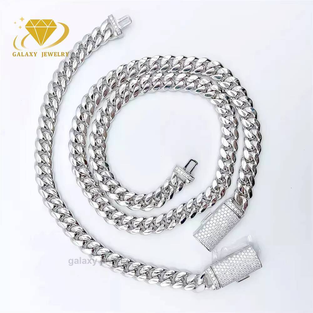 Heavy Cuban Men Chains Vvs Moissanite Iced Out Diamond Clasp Solid 925 Silver Thick Bracelets Hiphop Miami Cuban Link Chain