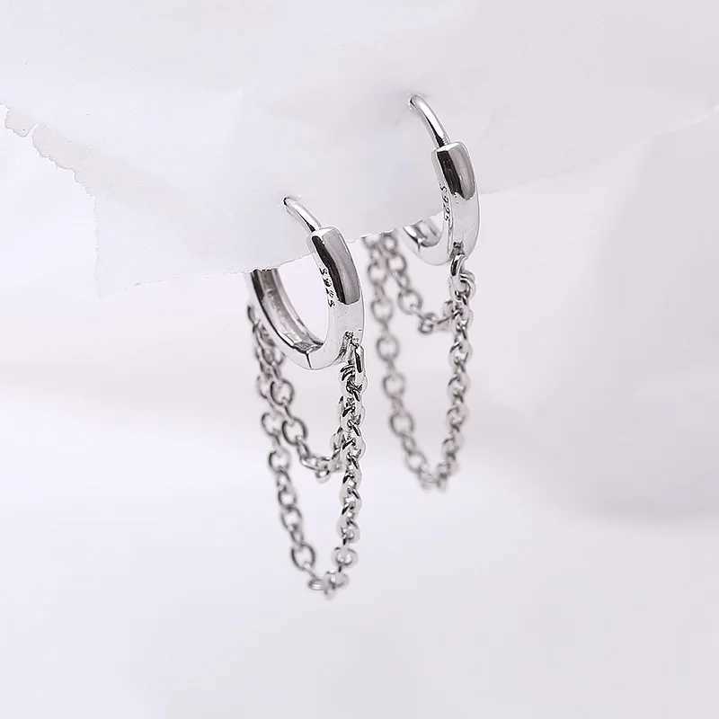 Silver Color Punk Style Double Layer Chain Hoop Earring For Women Gold Color Ear Jewelry 2022 New Earrings J251021