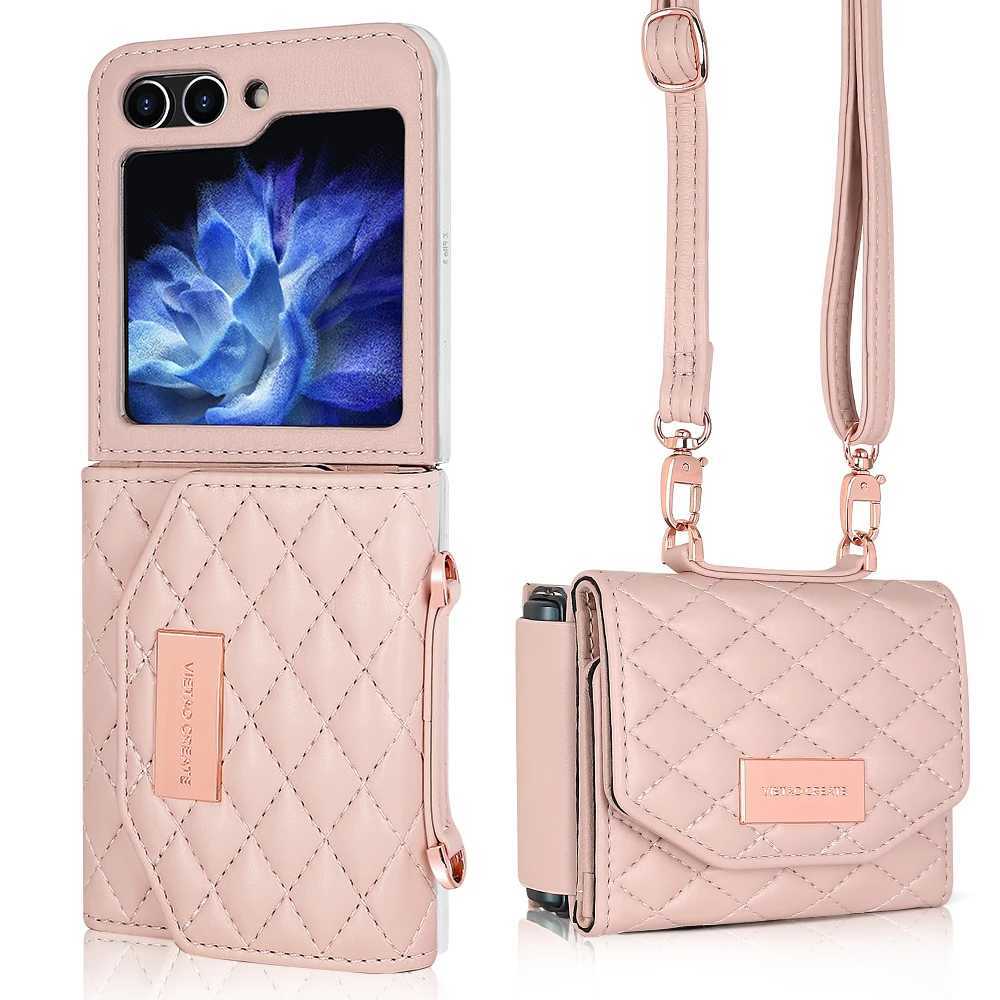 VIETAO Luxury Pink Crossbody Strap Phone Cover for Galaxy Z Flip 7 Wallet Back Case Z Flip 654 Mobile Phone Case Z4 Z3 J251114