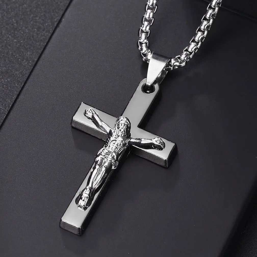 Christian Jesus Cross Necklace For Women Men Stainless Steel Chains Choker Religion Pendants Jewelry Prayer Baptism GiftXJ251018