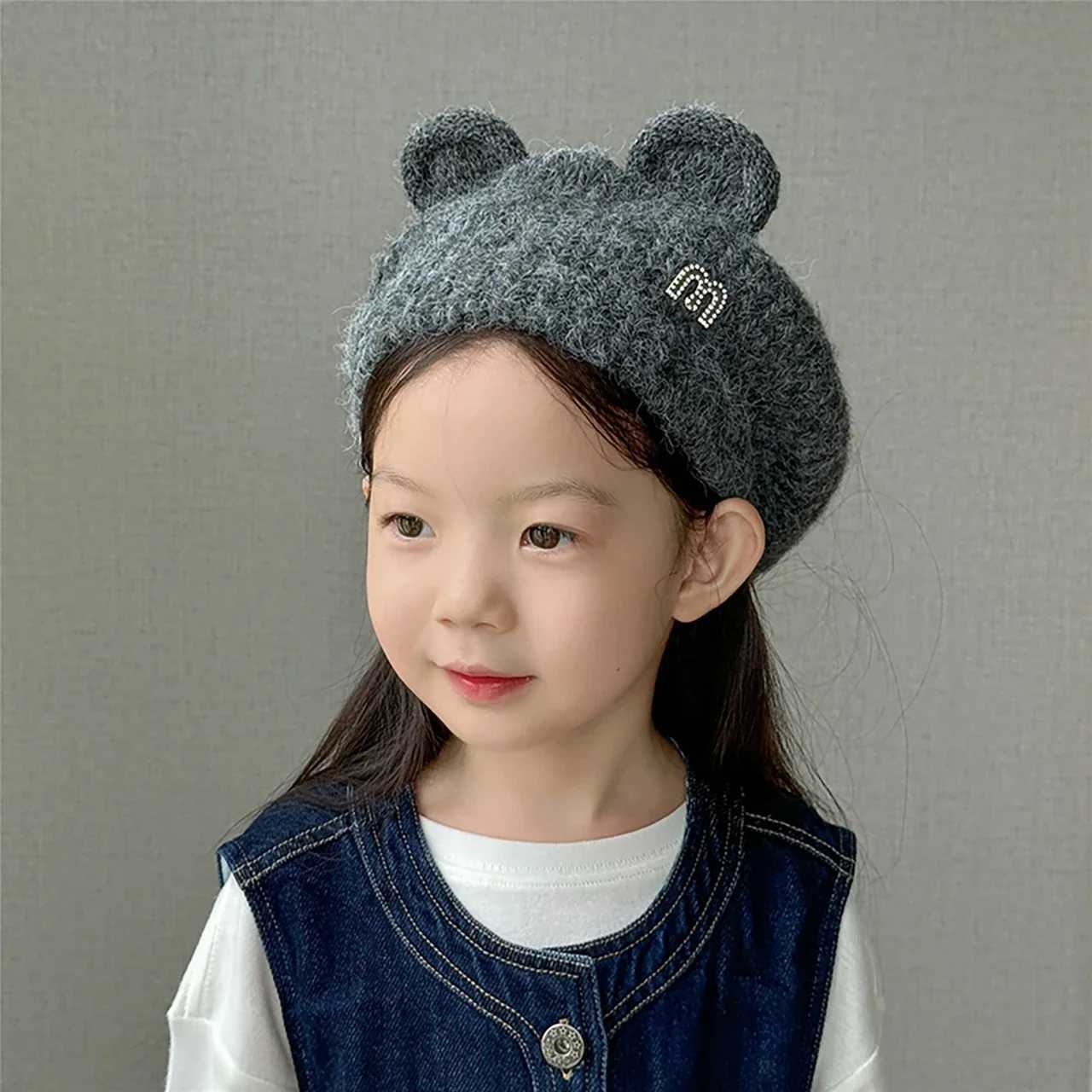 Cartoon Baby Berets Cute Ear Solid Color Toddler Girls Beanie Cap Kids Winter Warm Knitted Wool Painter Hats J251021