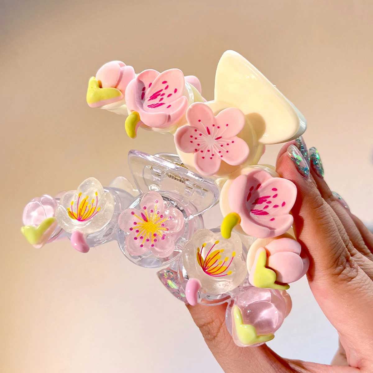 1pc cute tulip flower hair grip clip on the back of the head sweet shark clip peach blossom pink half hair clipW254021