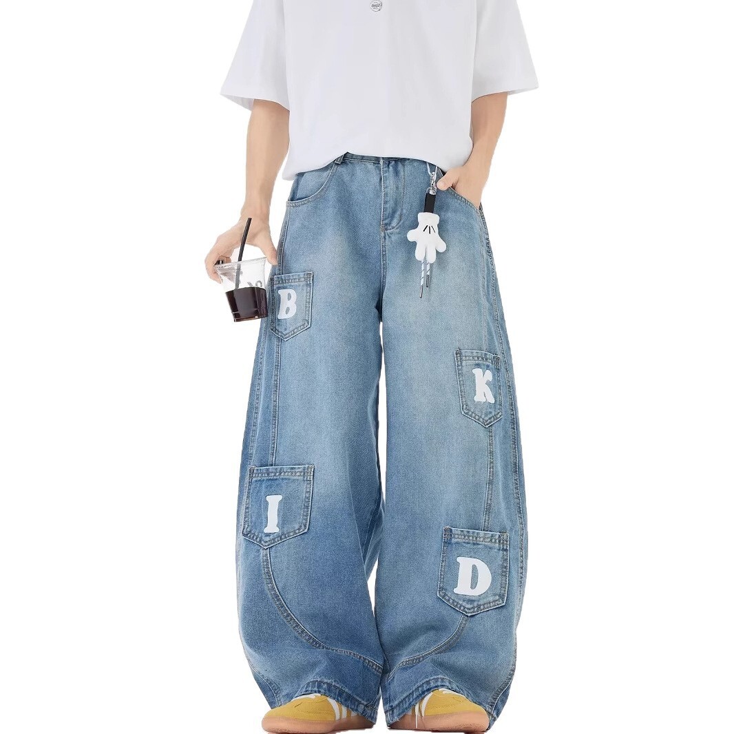 2025 American Retro Fashion Luxury Pants Designer Washed Autumn/Winter New Multi Pocket Design Bent Knife Pants Retro Neutral Jeans Floor Dragging Loo