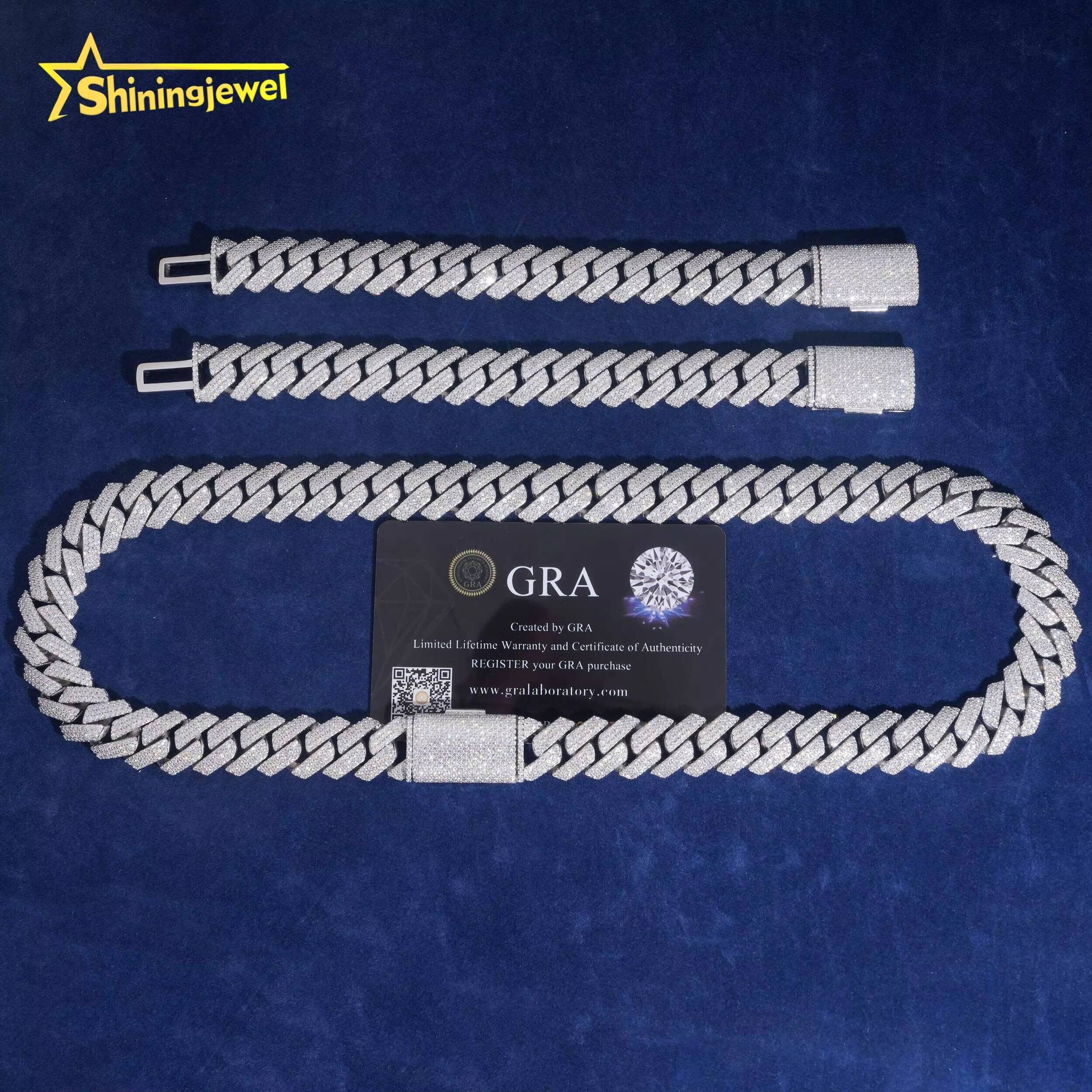 Promotion Price USA Local Stock 15MM 3 Rows Moissanite Cuban Link Chain Hip Hop Iced Out Men Link Chain Necklaces