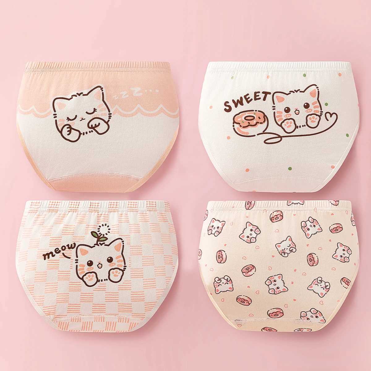 4PCSset Girl Underwear Cotton Cute Cartoon Pet Cat Children Shorts Cute Lovely Underpants Soft Little Girls Kids Boxer Panties J251021