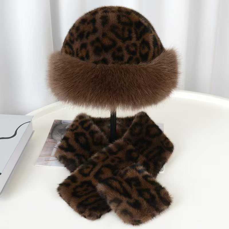 Winter Fur Leopard Print Versatile Hat Scarf Womens Set Autumn Winter Cross Neck Warmer H251020