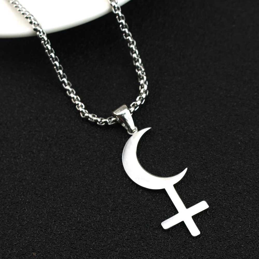 Silver Color Moon Cross Lilith Symbol Pendants Necklace For Women Stainless Steel Charms Astrological Symbol Sign Amulet JewelryXJ251018