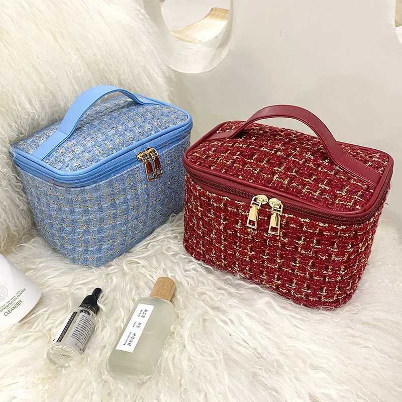 New Korean plaid portable small fragrance makeup bag Large capacity portable toiletry storage bag makeup box travelW251021