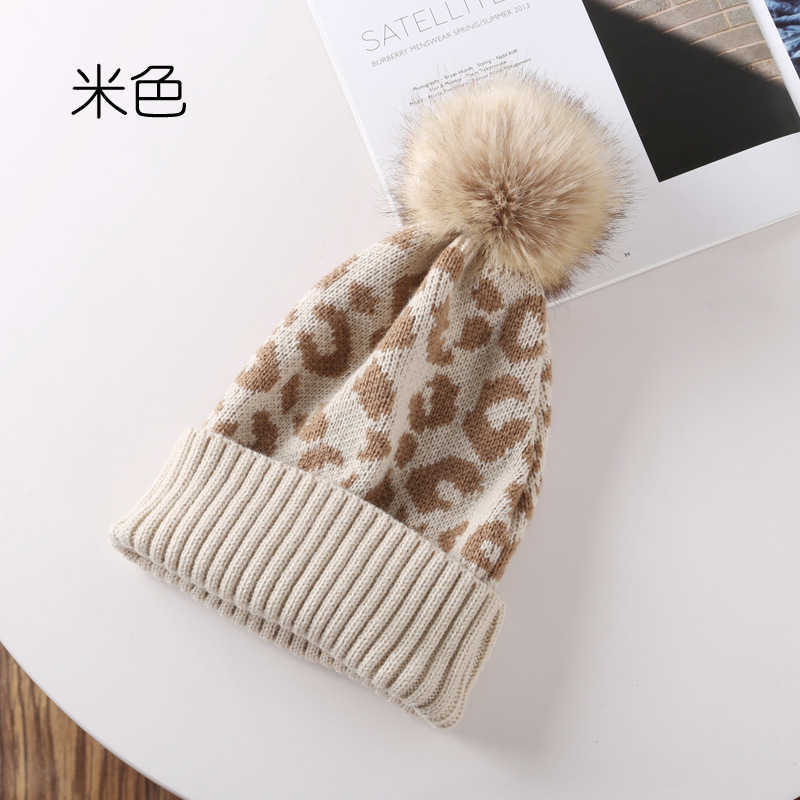 Outdoor Mens Sports Leisure Warm Knitted Hat Autumn and Winter Leopard Print Wool Ball Wool Hat H251020