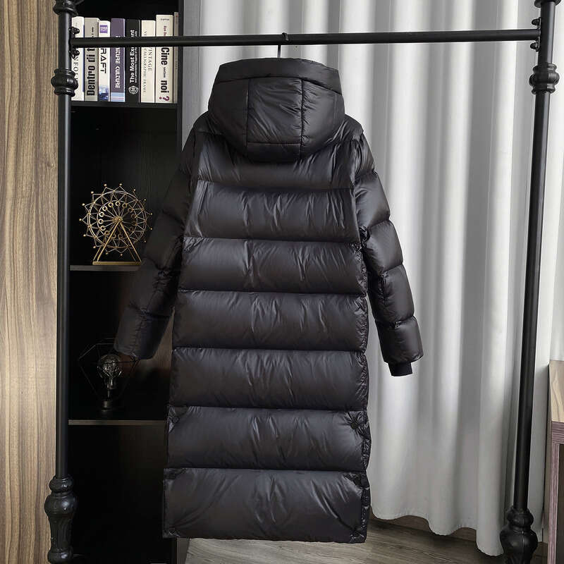 Clothing Winter Black Gold New National Standard White Duck Mid Length Down Jacket Women Temperament Hooded Windproof Over Knee