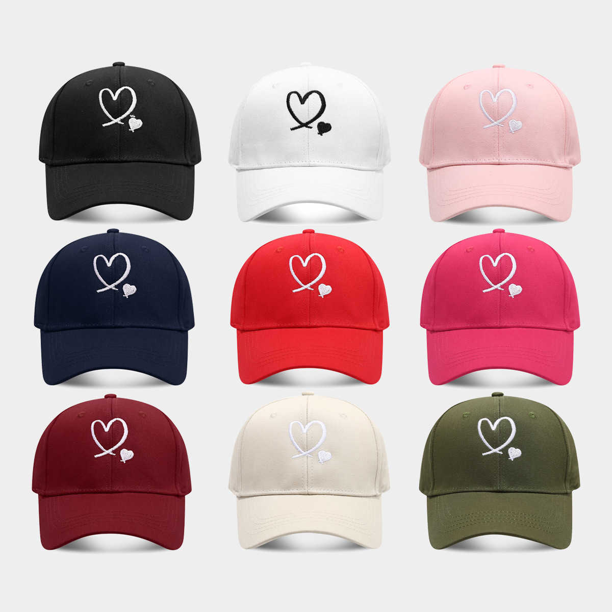 Simple Fashion Heart Embroidery Baseball Cap Couple Casual Versatile Sun Hat Couple Travel Sun Protection Duckbill Cap Trendy H251020