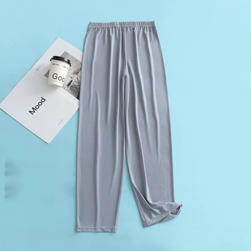 Large Size Men Ice Silk Pajamas Solid Shirt Pants 2Pcs Pijamas Sleep Set Thin Home Clothing Sleepwear Summer Nightwear Suit 251021