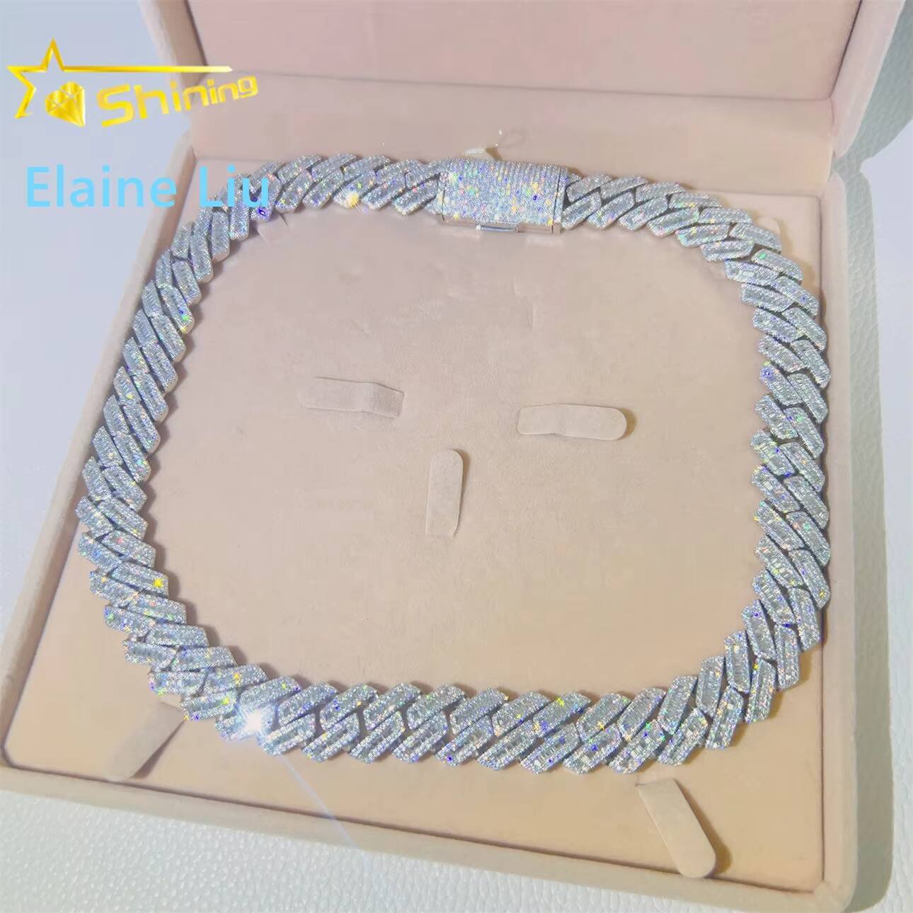 Sterling Silver 925 Pass Diamond Tester VVS Moissanite Necklace 18mm Hip Hop Iced Out Jewelry Miami Cuban Link Chain Necklace