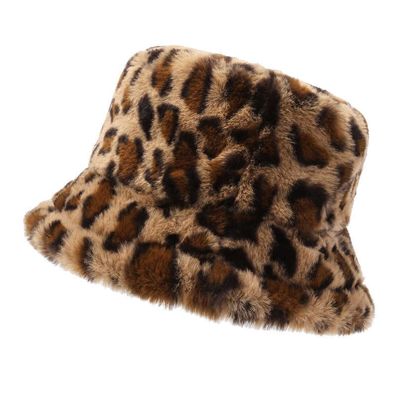 Hat Female Winter Show Little Leopard Pattern Fisherman Hat Female Versatile Warm Pot Hat Plush Bucket Hat H251020