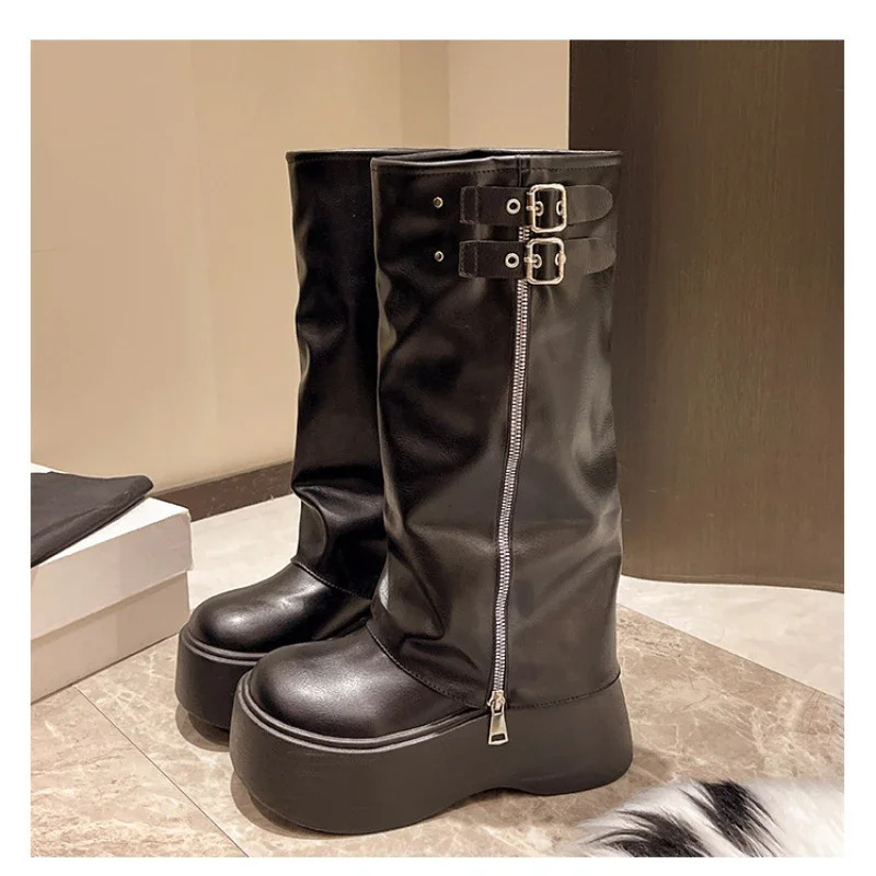 Tassel Boots for Women Retro Gothic Trend Women Boots Chelsea Mid Heels Motorcycle Boots Women Fashion Knee High Botas 251021