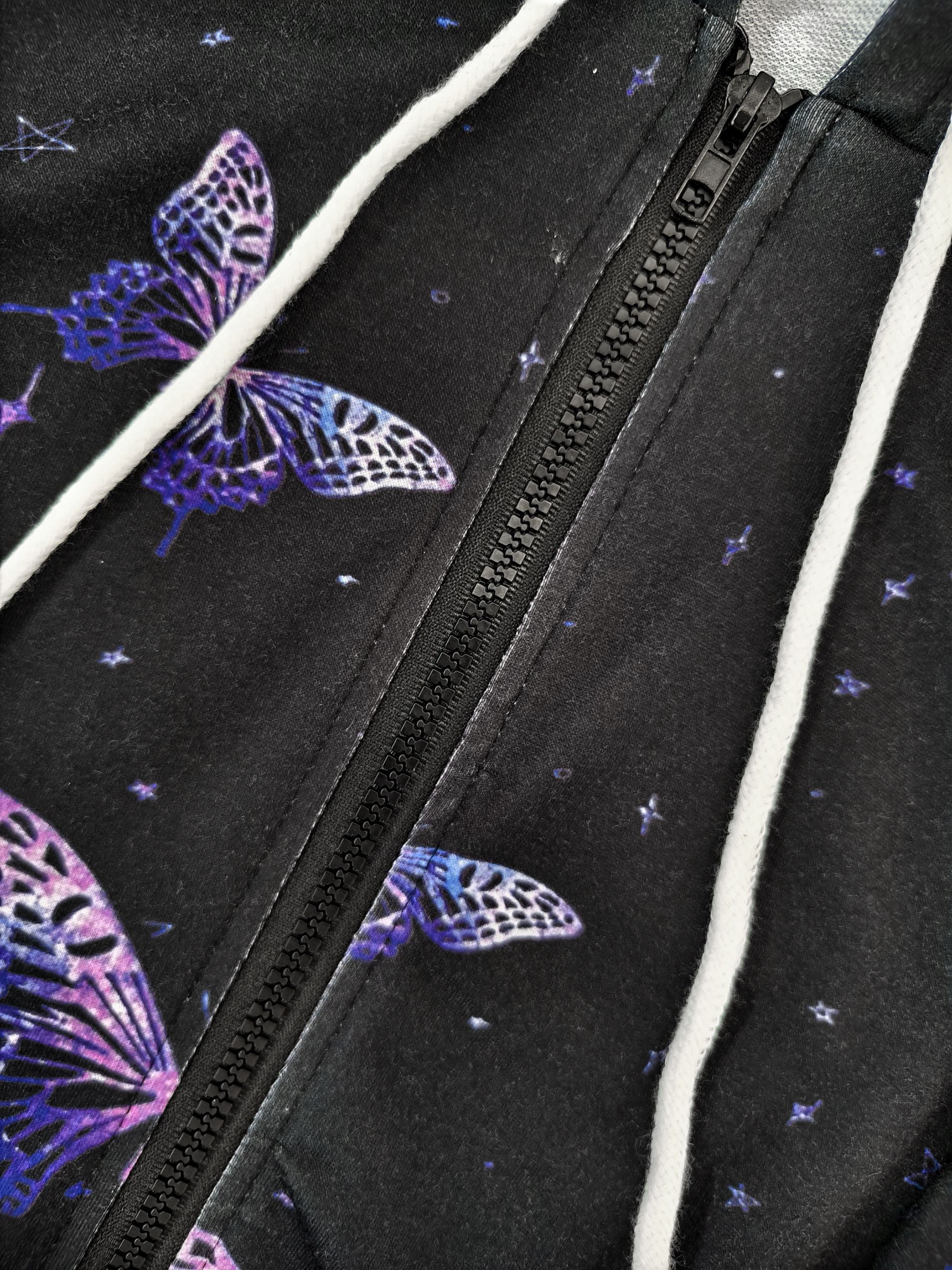 Women's Autumn & Winter New Butterfly Printed Hooded Jacket, Milk Silk Casual Commute Versatile Zip-Up Coat (S-XXL, Black)-CF41100