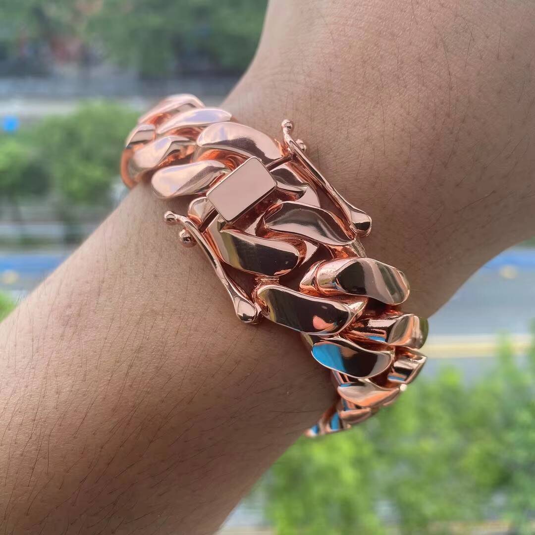 Rose Gold Plated Miami Cuban Link Chain Solid Brass Hip Hop Necklace for Men Women Bold Streetwear Jewelry Cadenas De Oro Rosa