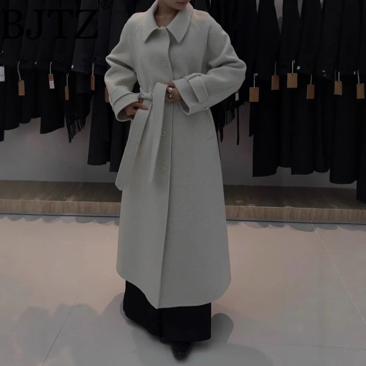 BJTZ Autumn Winter Loose MidLength DoubleSided For Women Woolen Oversized DoubleSided Wool Coat Jacket 251017