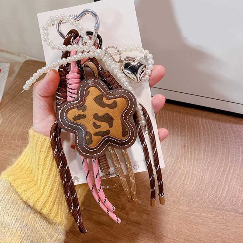 Braided Rope Keychain Leopard Print Flower Cream Bag Pendant Charm Fashion Bag Accessories for HandbagBackpack Decors J251121