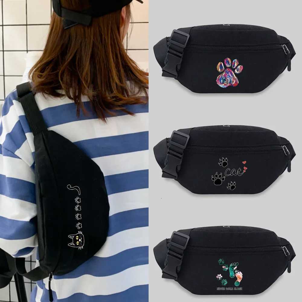 Belt Bag Unisex Bum Bags Student Trend Footprints Pattern Print Lightweight Outdoor Sports Fanny Pack Black Leisure Chest Bag Z251021