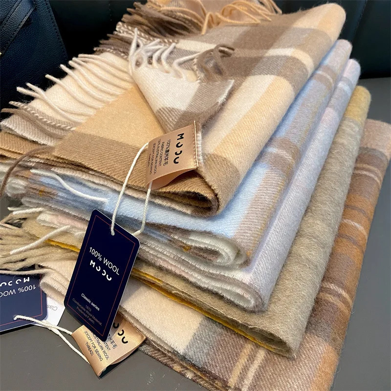 100 Wool Women Lattice Scarf Soft Pure Wool Winter Warm Shawl and Wrap Bandana Pashmina Female Foulard Square Thick Scarf 251016