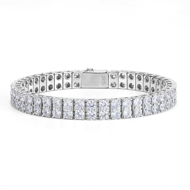 High Quality 925 Sterling Silver Double Row 35mm Moissanite Vvs1 D Color GRA Certified Womens Bracelet Jewelry