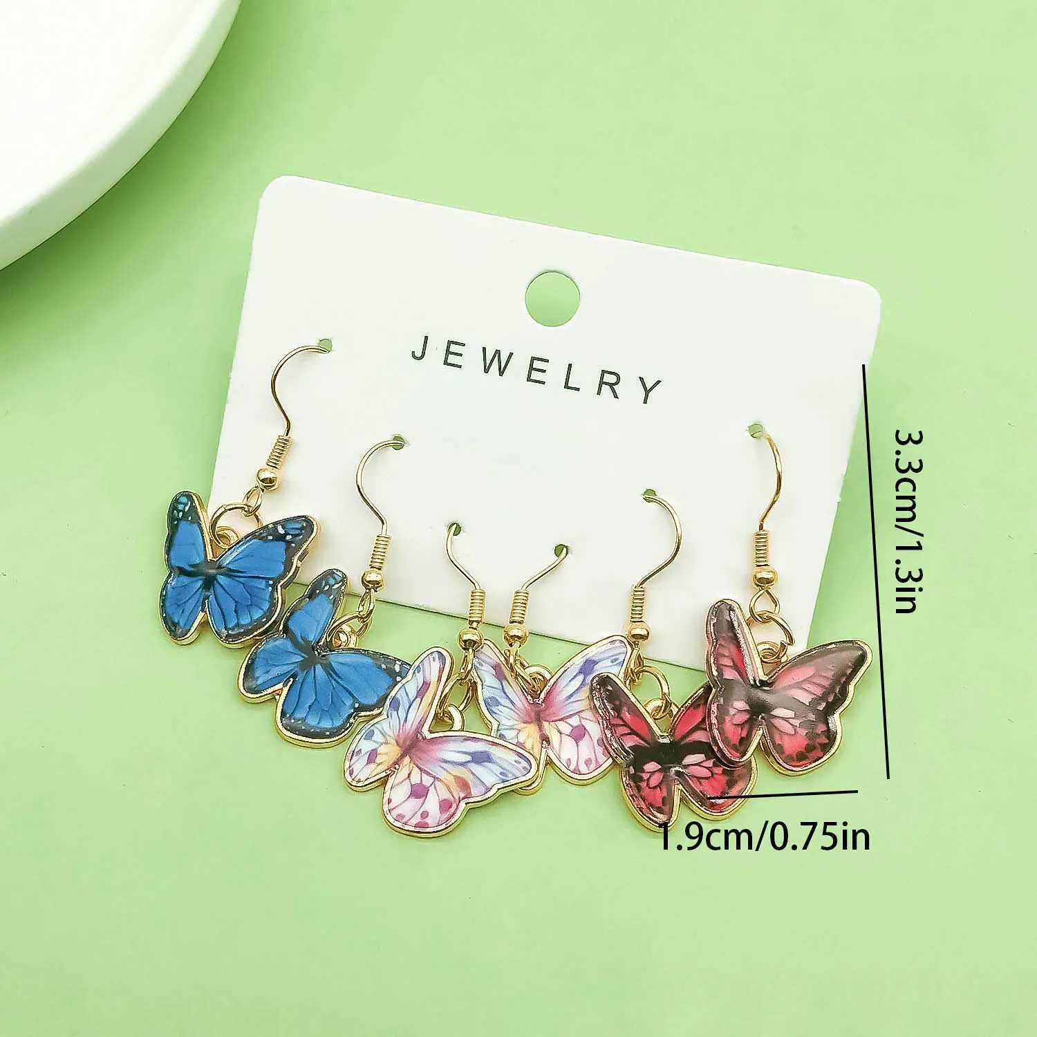 3pairs Fashion Enamel Colorful Butterfly Design Drop Earrings Jewelry Gifts For Women And Girls J251021