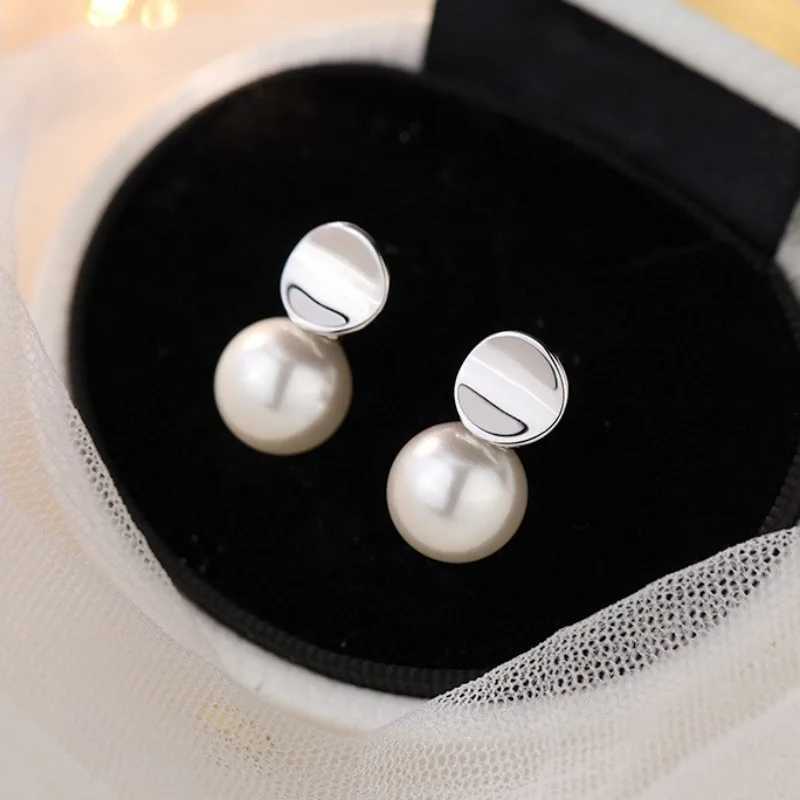 925 Sterling Silver Geometric Curved Surface Circular Pearl Stud Earring for Women Fine Jewelry High Luxury Vintage Accessories J251021