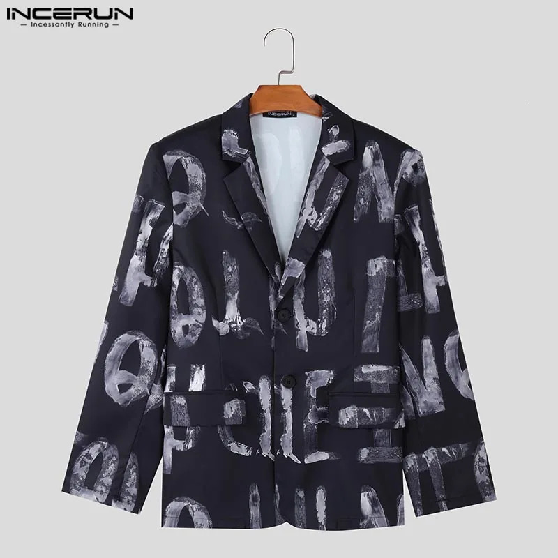 Fashion Casual Style Tops INCERUN Handsome Mens Art Handpainted Letter Suit Coat Streetwear Male Allmatch Long Sleeved Blazer 251021